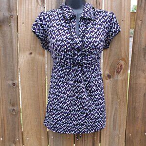 Speechless Purple Geometric Print Tunic Top Size L Ruched Button Front